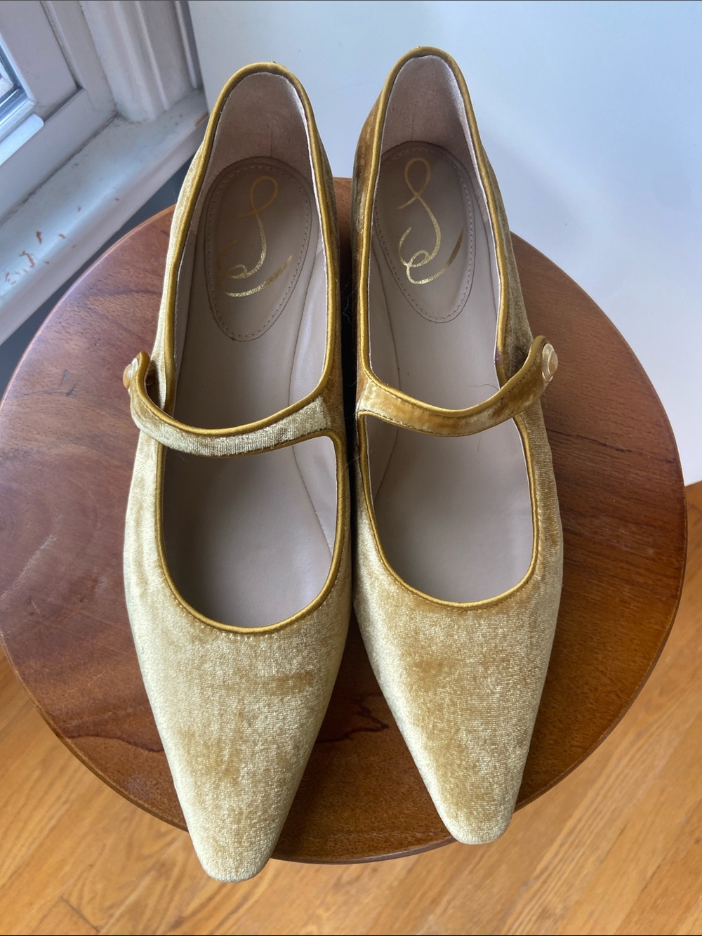 Sam Edelman Jene Mary Jane Pointed Toe Flat in Saffron Velvet (retired) - Picture 5 of 11